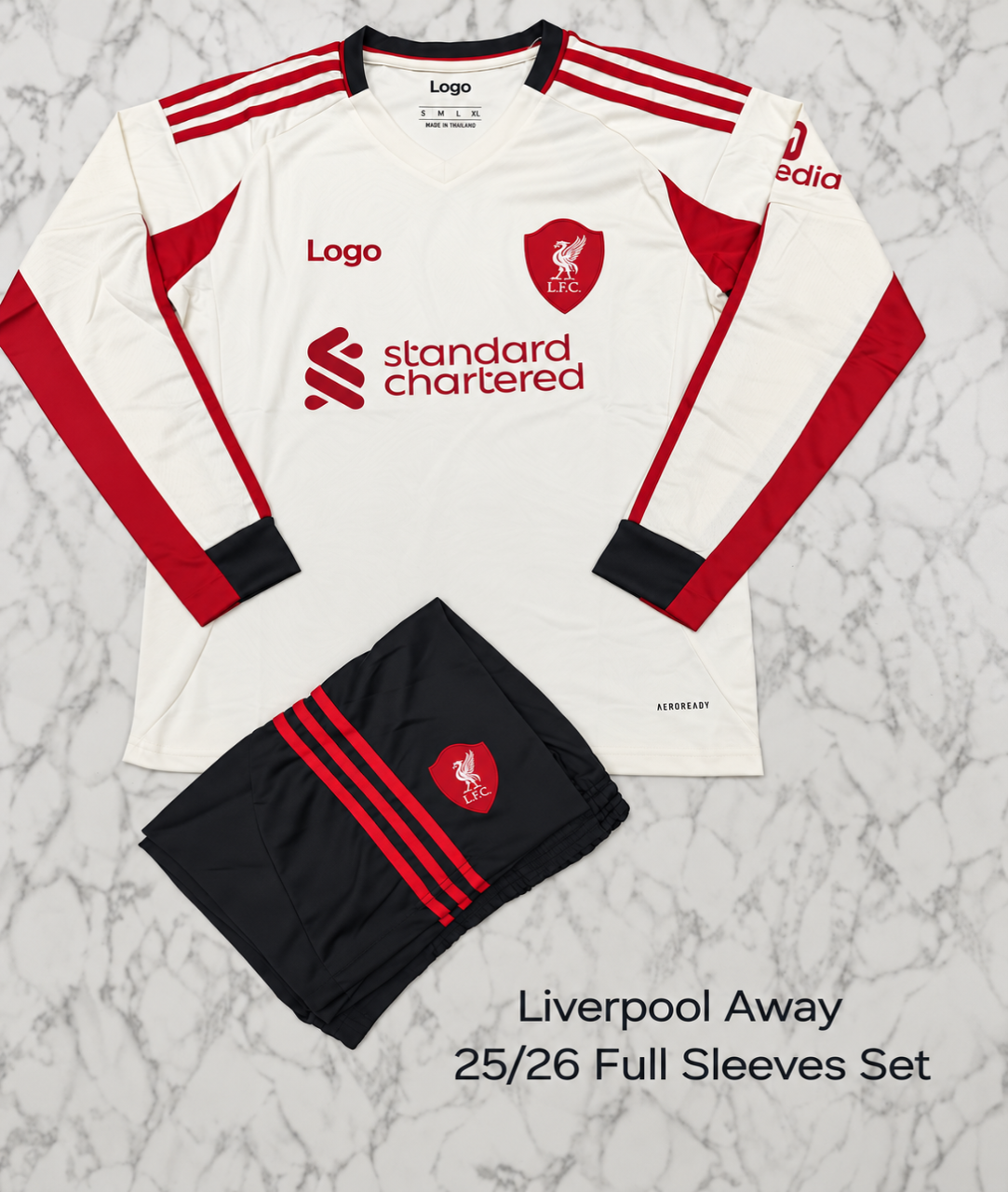 Liverpool Away 25/26 Full Sleeves Football Jersey Set (Jersey + Shorts)