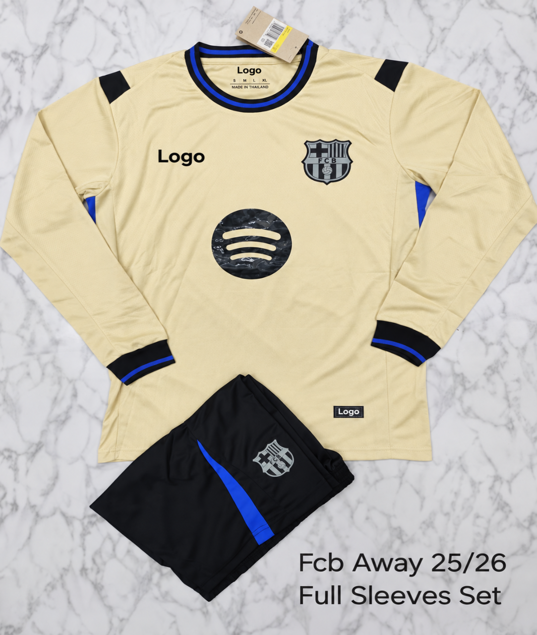 FC Barcelona Away 25/26 Full Sleeves Football Jersey Set (Jersey + Shorts)