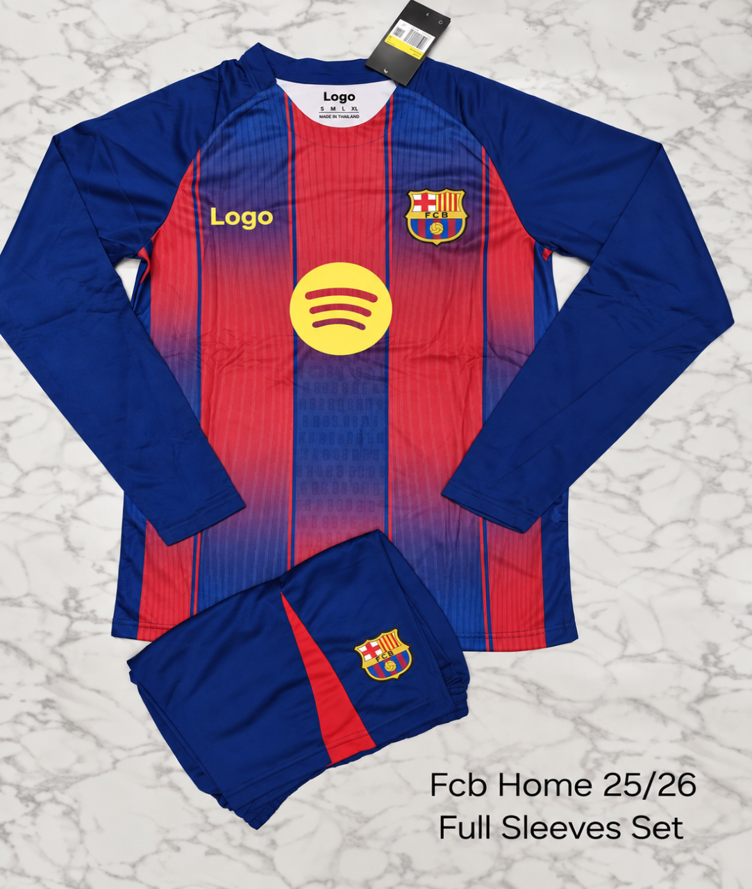 FC Barcelona Home 25/26 Full Sleeves Football Jersey Set (Jersey + Shorts)