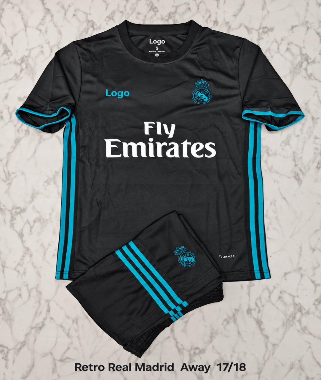 Real Madrid Away 2017/18 Retro Football Jersey Set (Jersey + Shorts)