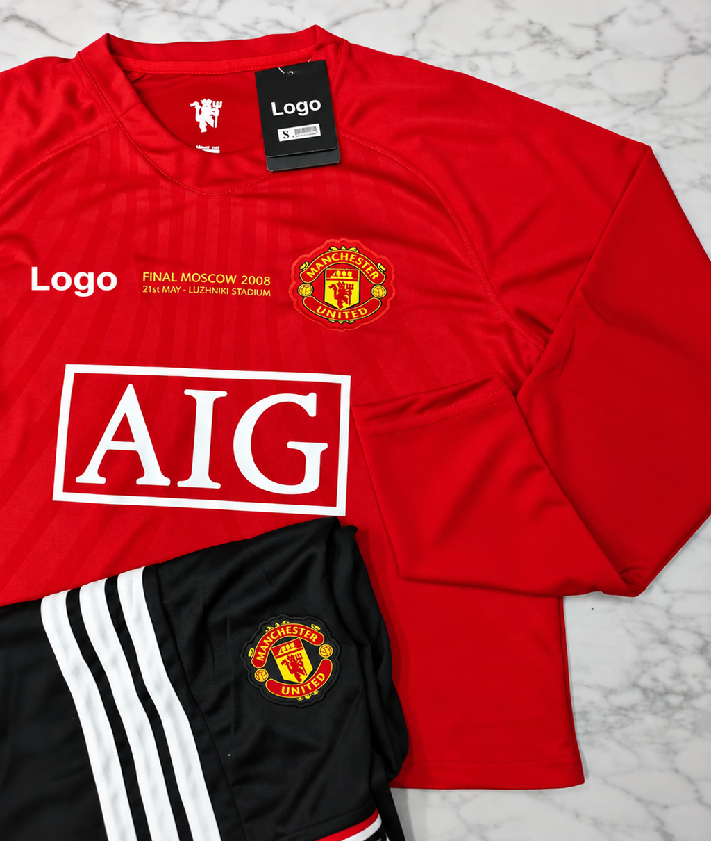 Manchester United Home AIG 2008/09 Retro Full Sleeves Football Jersey Set (Jersey + Shorts)