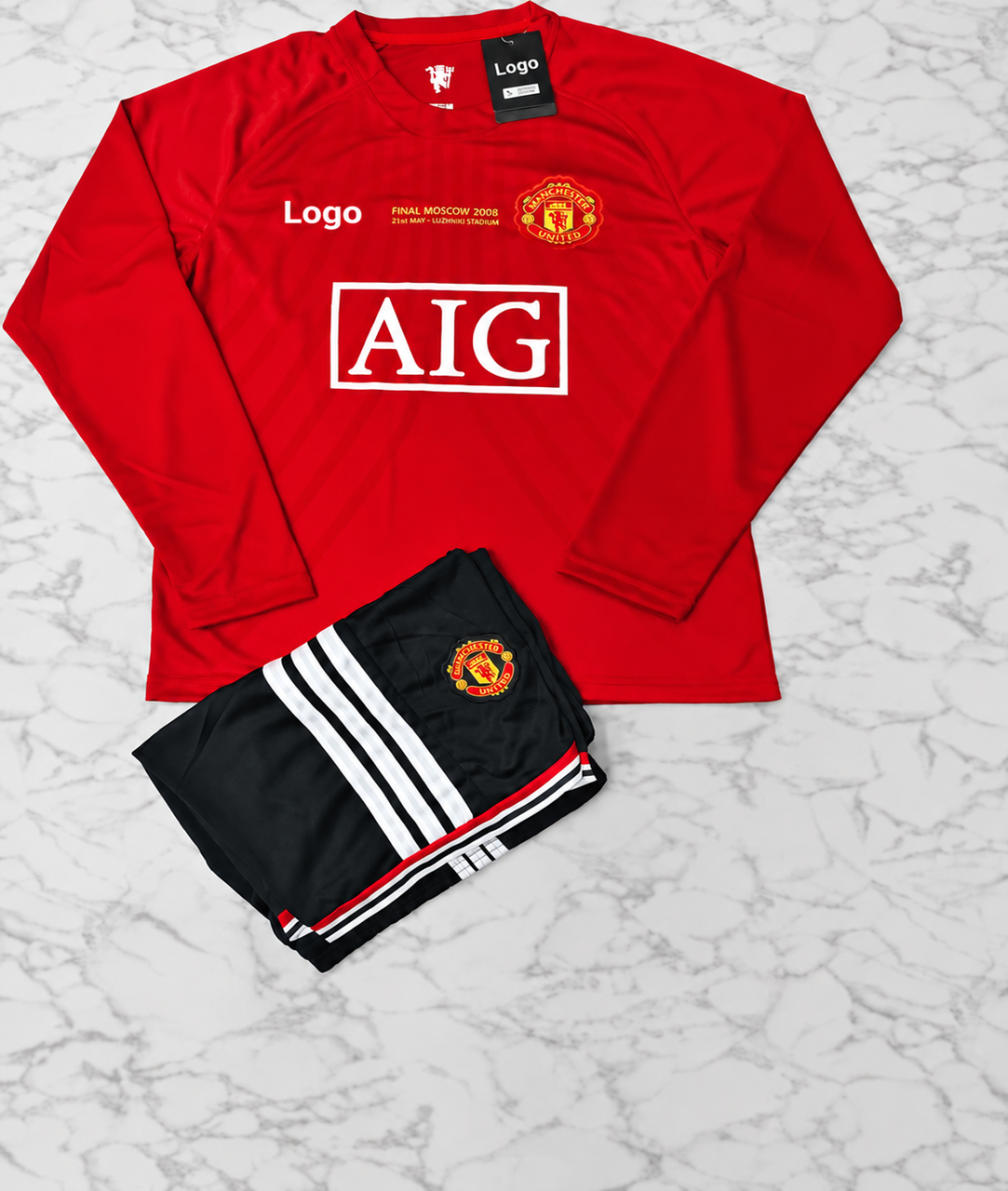 Manchester United Home AIG 2008/09 Retro Full Sleeves Football Jersey Set (Jersey + Shorts)