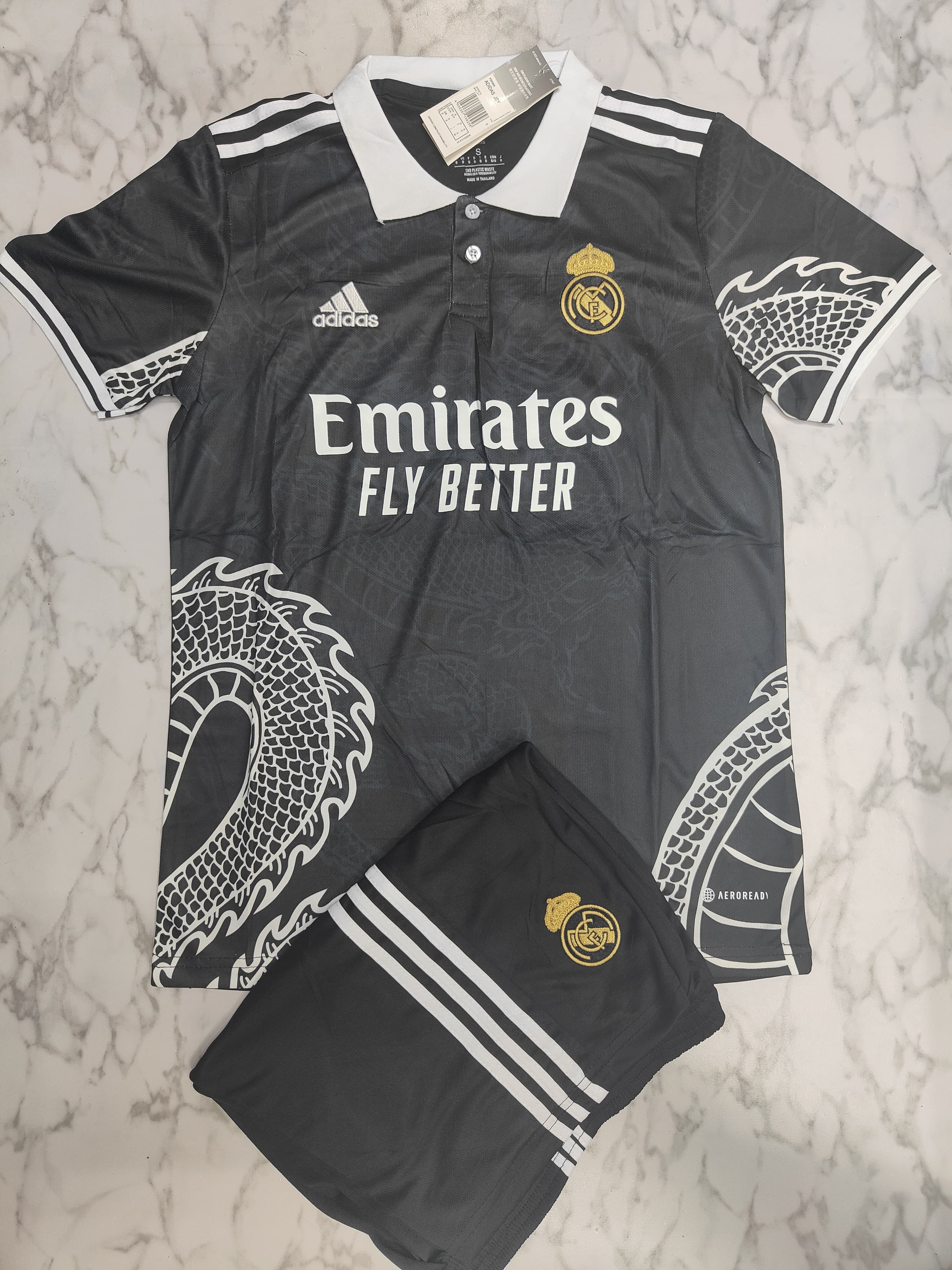 Real Madrid Black Dragon 25/26 Football Jersey Set (Jersey + Shorts)