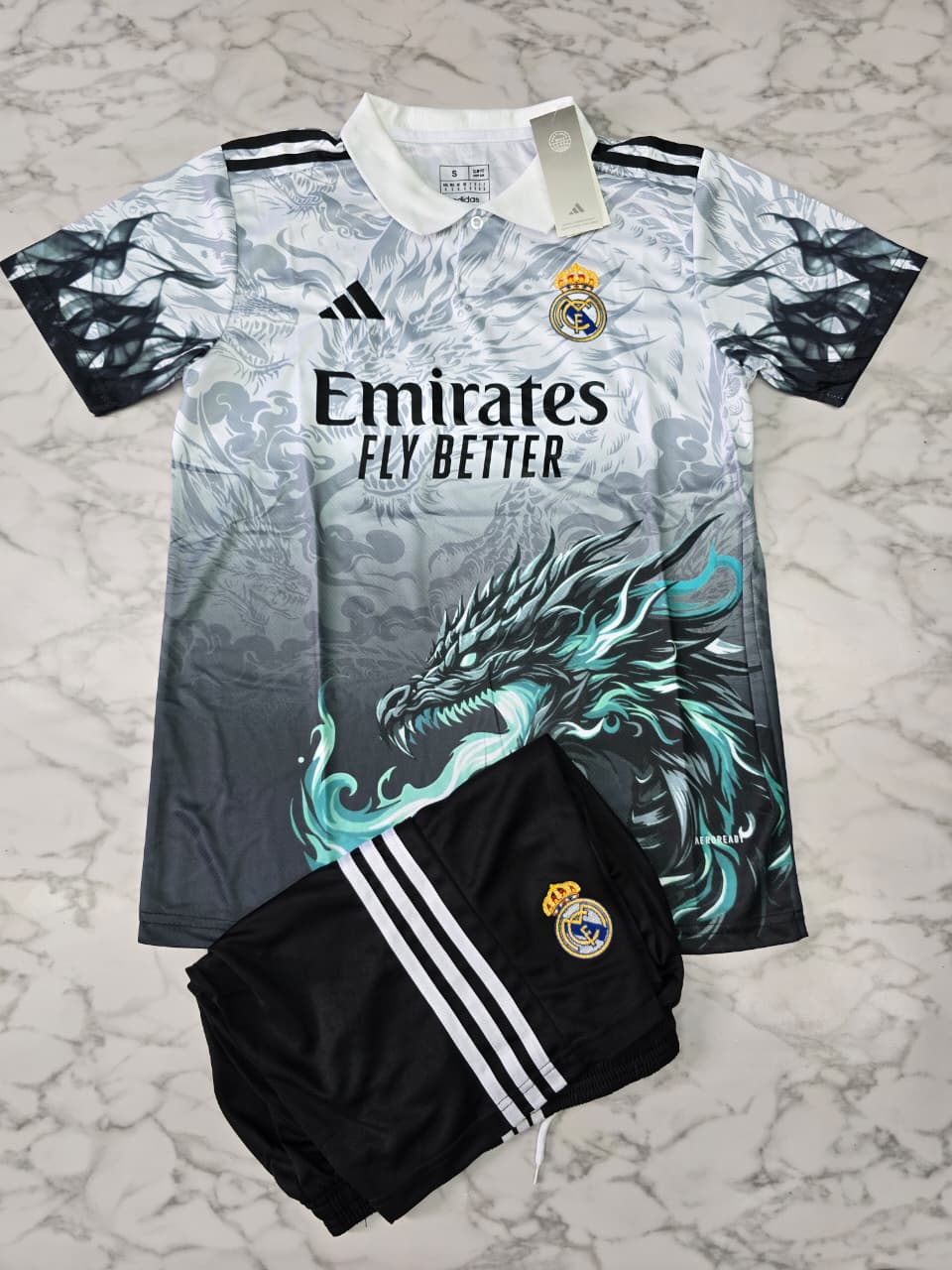 Real Madrid Blue Fire Dragon Football Jersey Set (Jersey + Shorts)