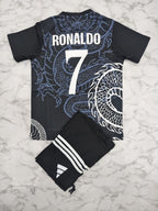 Real Madrid Black Dragon 25/26 Kids India Football Jersey Set (Jersey + Shorts)