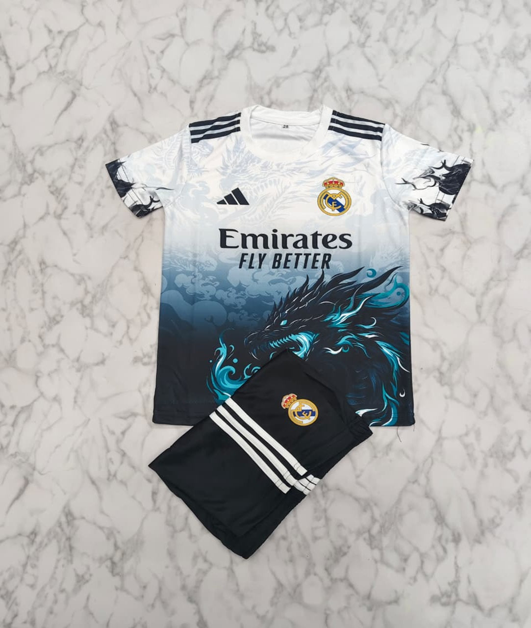 Real Madrid Fire Dragon Kids India Football Jersey Set (Jersey + Shorts)