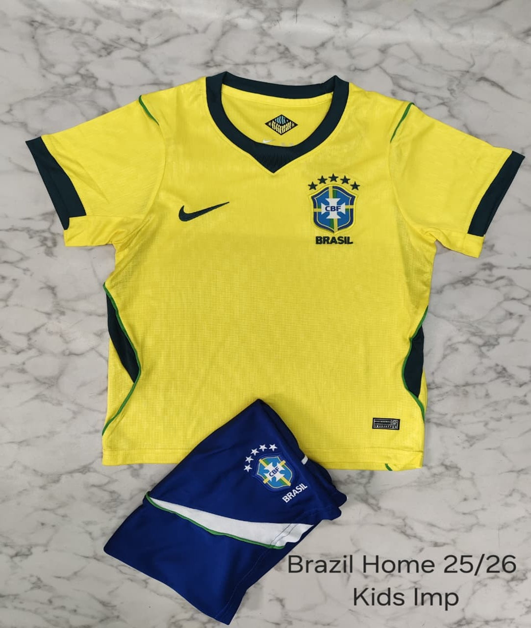 Brazil Home 25/26 Imported Kids Football Jersey Set (Jersey + Shorts)