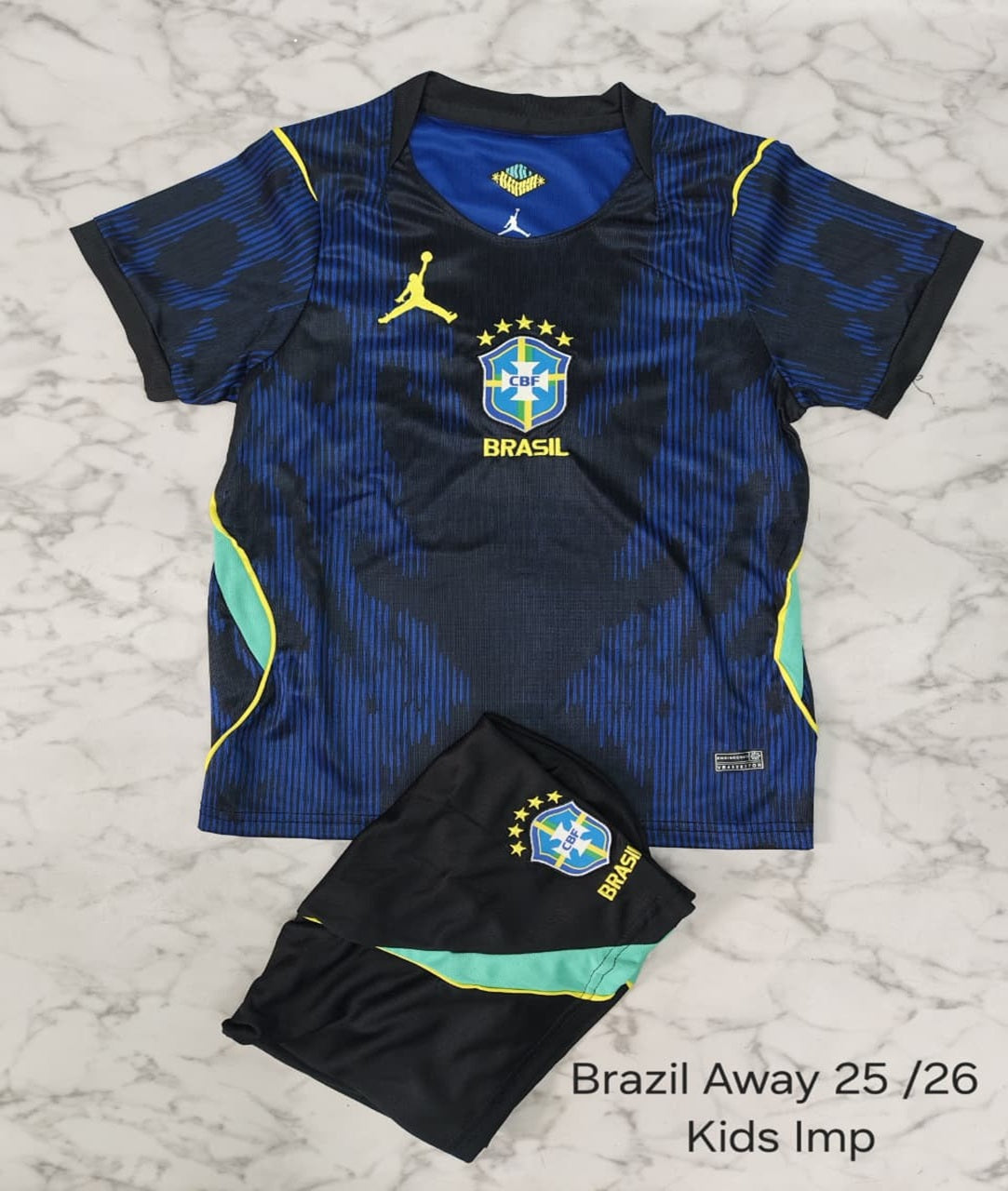 Brazil Away 25/26 Imported Kids Football Jersey Set (Jersey + Shorts)