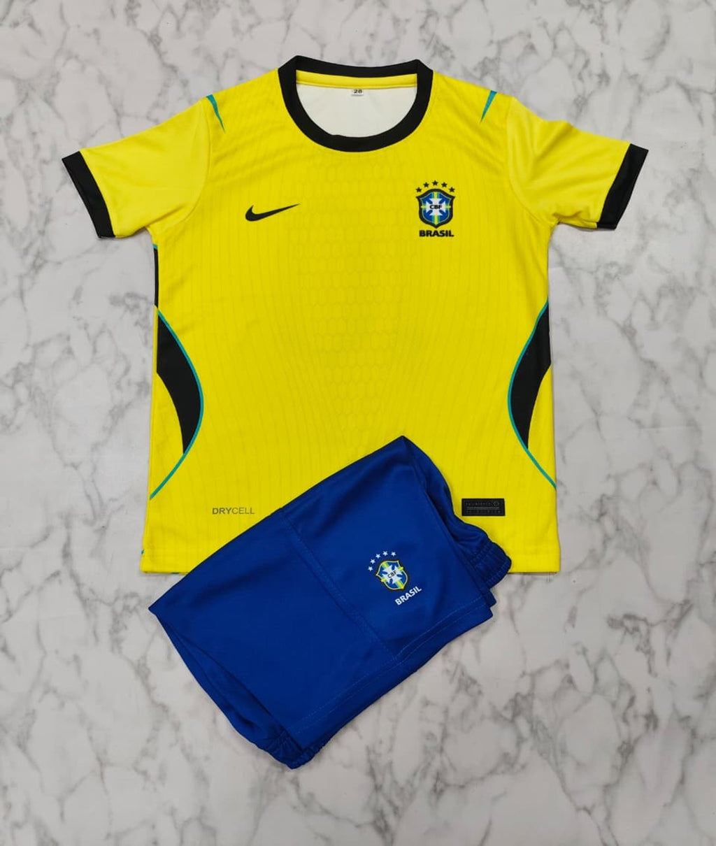 Brazil Home 25/26 Kids India Football Jersey Set (Jersey + Shorts)
