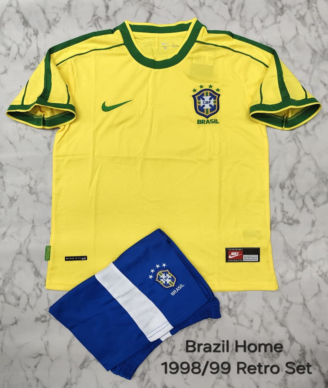 Brazil Home 1998/99 Retro Football Jersey Set (Jersey + Shorts)