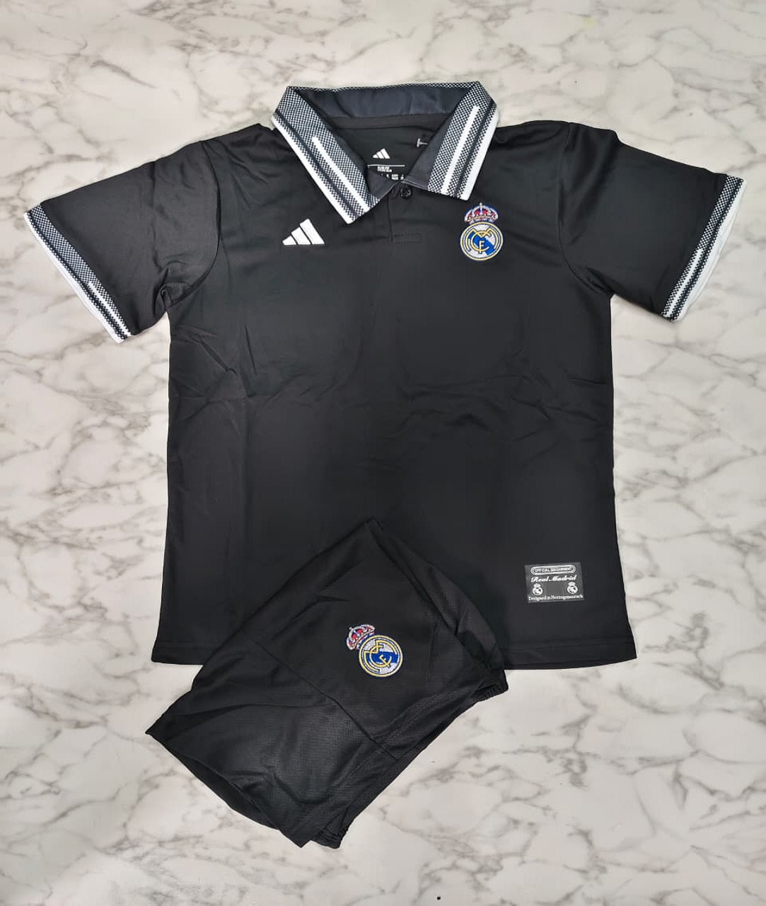 Real Madrid Polo Black 26/27 Imported Kids Football Jersey Set (Jersey + Shorts)